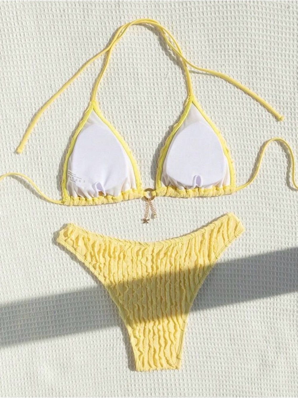 SHEIN Yellow Ruched Triangle Bikini Set - Picture 2 of 2